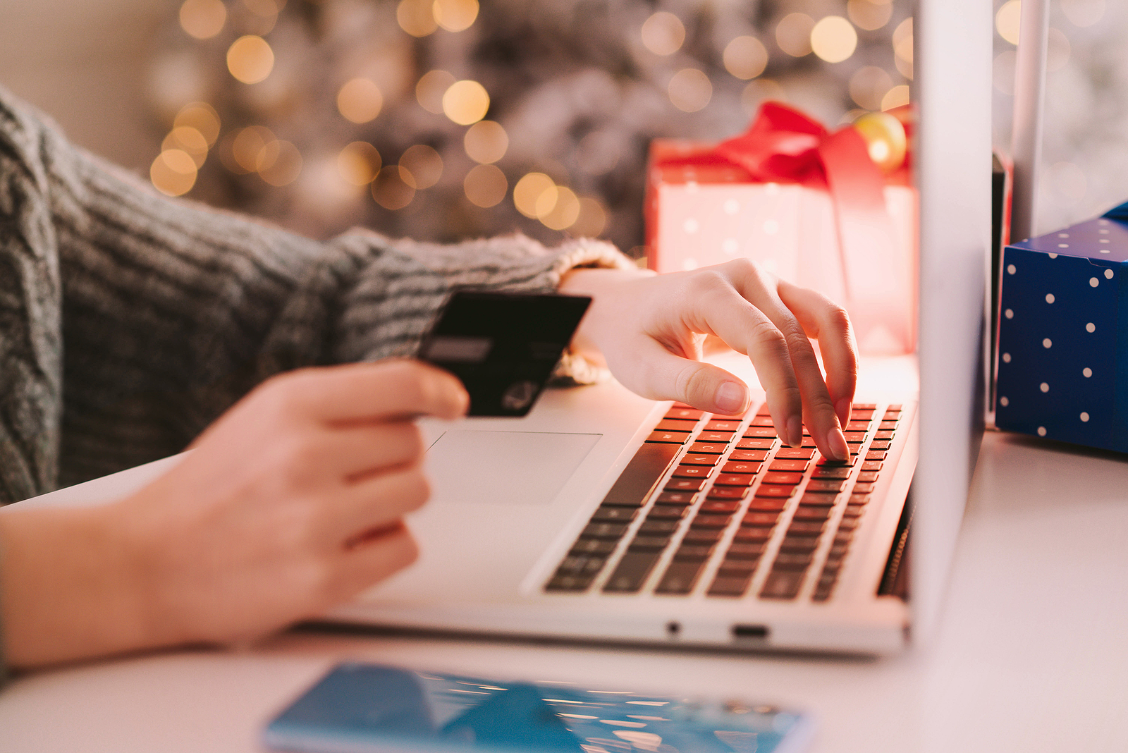 Person holiday shopping online