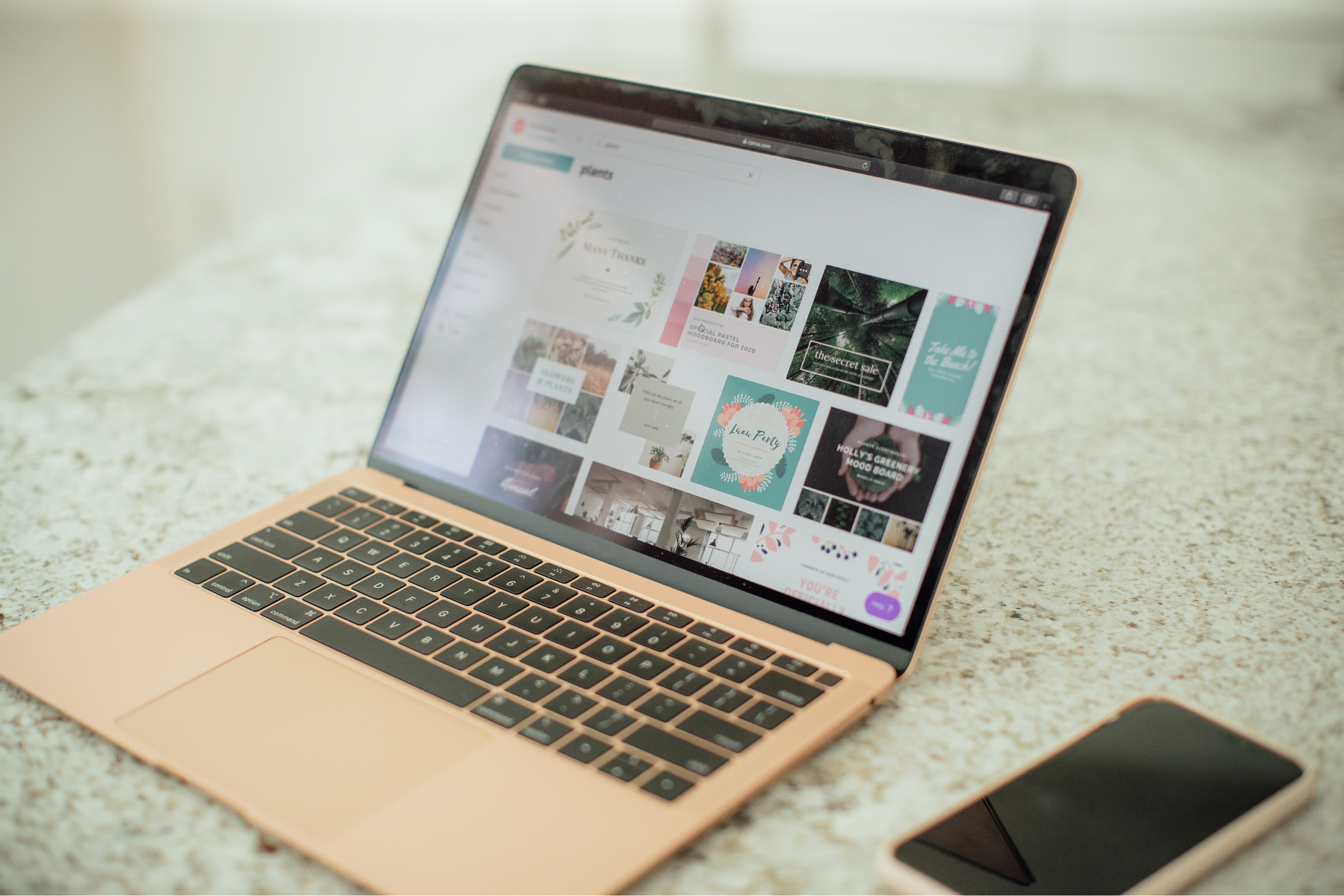 Canva site opened on laptop screen