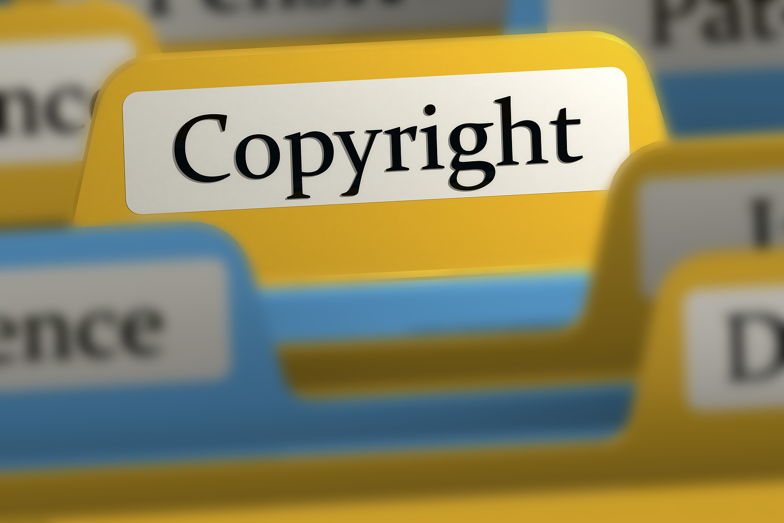 Yellow Copyright folder in file drawer.